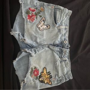 Floral Embroidered Light Blue Jean Shorts